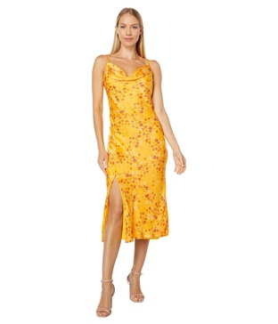 BCBGeneration Women's Fit and Flare Cowl Neck Spaghetti Strap Front Slit Midi Dress