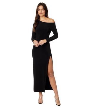 Norma Kamali Women's 3/4 Sleeve Drop Shoulder Side Slit Gown
