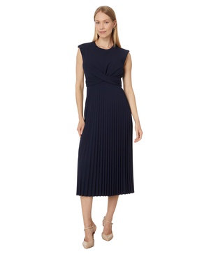 Calvin Klein Women's Cap Sleeve Scuba Crepe Pleated Skirt Dress