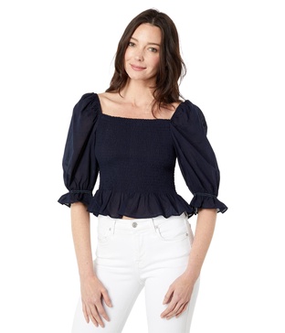 Tommy Hilfiger Women's Smocked Peplum Shirt Blouse