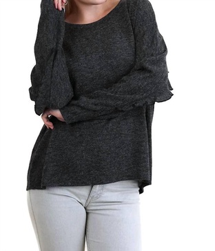 ruffle detail long sleeve top in black