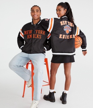 new york knicks striped bomber jacket