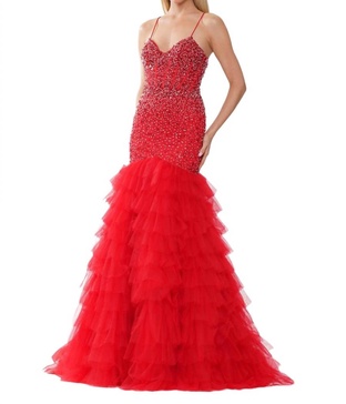 crimson prom dress in red