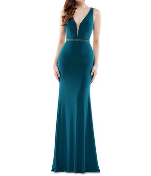 deep v jersey dress in green