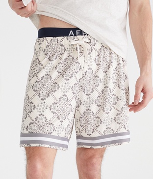 floral diamond print mesh shorts 6"