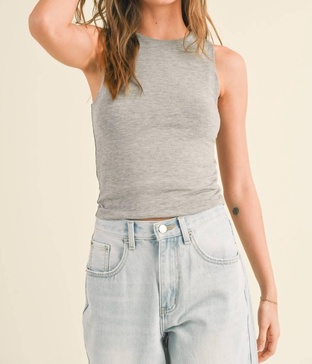 double layered high neck tank top in lt grey