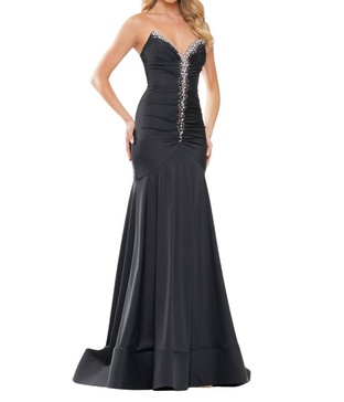strapless v-neckline floor-length dress in black