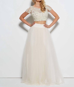 two-piece prom dress in ivory