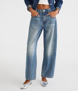 mid-rise barrel leg jean