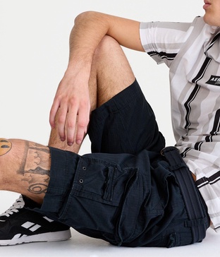 mens men's solid belted cargo shorts*** black