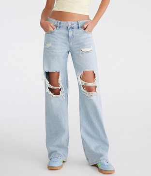 low-rise baggy wide leg lightweight luxe jean
