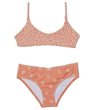 bikini top girl 8 peach floral print stretch two-piece swimsuit erk446 (pink,8)