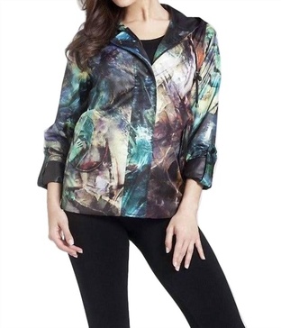watercolor hooded rain jacket in black multi