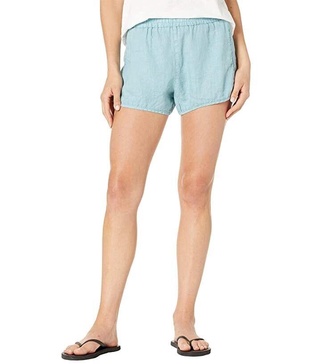 goin steady sweat shorts womens xs blue 100% linen elastic waist jdm153