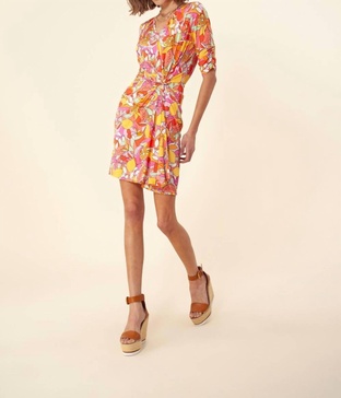 sunny draped dress in orange multi
