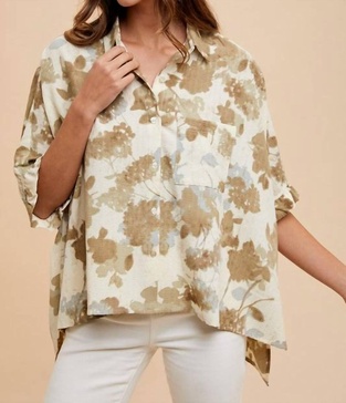 ruffle vintage floral oversized blouse in taupe