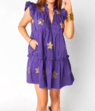 aubrey sequin star mini dress in purple