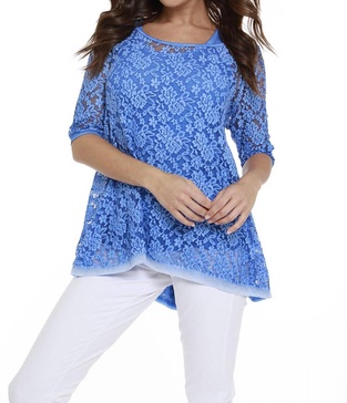 lace 3/4 sleeve tunic in blue