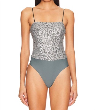 reina metallic bodysuit in silver