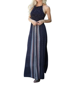 twin print halter maxi romper in navy