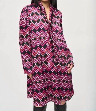 satin a-line dress in black multi