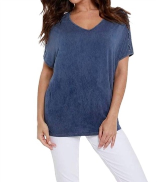 braided short sleeve tunic in denim
