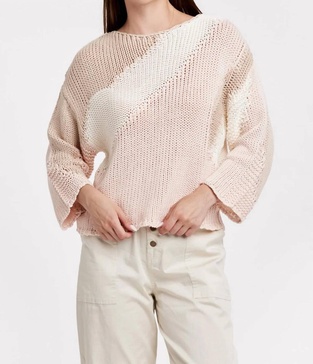 azaria round neck colorblock sweater in blush multi