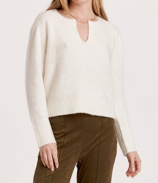 coraline long sleeve notched neck sweater in beige