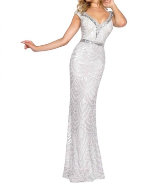 pearl sequin prom dress in ivory