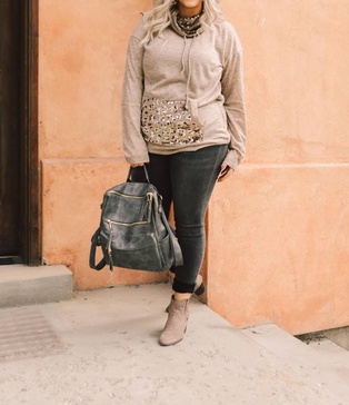 luxe velvet spots hoodie in heathered mocha