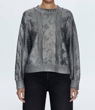 everly cable sweater in gilded midnight