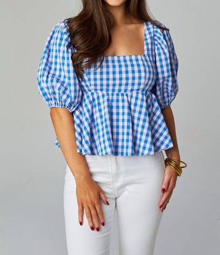 alana puff sleeve peplum top in nantucket