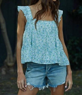 ciel bleu square neck tank in ivory/blue