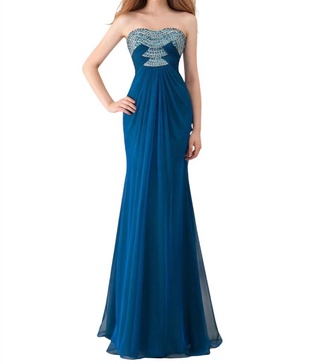 chiffon skirt prom dress in midnight blue