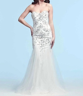 embellished mermaid gown in white/silver