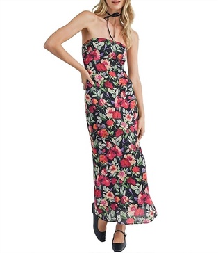 a night in tube midi side slit dress in black multi