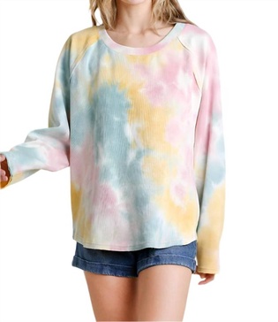 raglan sleeve raw edged top in multi