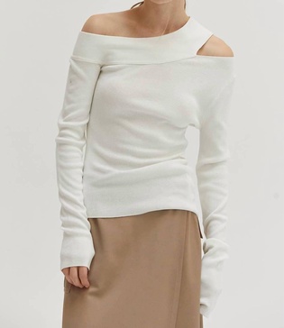 ingrid one shoulder rib top in off/white
