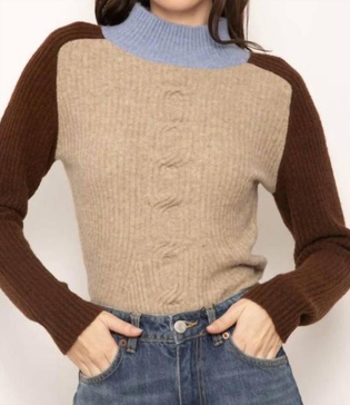 deacon tuck neck cable sweater in chocolate