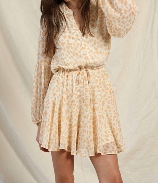 long puff sleeves dress in ivory coral