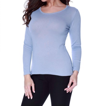 long sleeve scoop neck top in sky blue