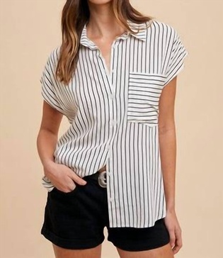 button down dolman sleeve shirt in black/ivory