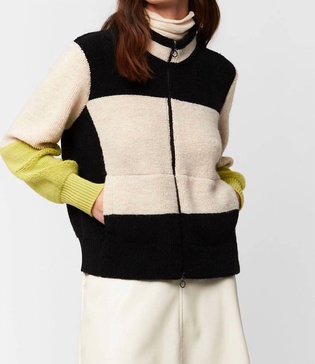 cantos zip front cardigan in black/ivory