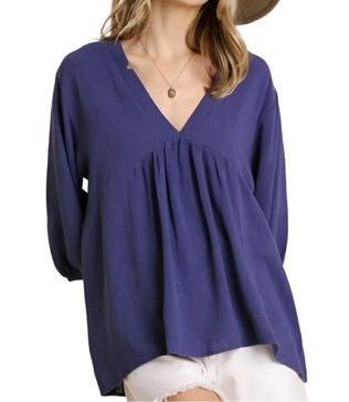 v-neck babydoll top in denim