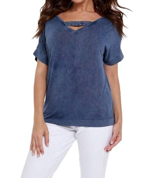 front to back braided top in denim