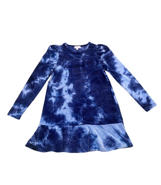 girls tie dye velour dress in navy