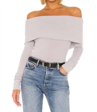 we the free snowbunny off shoulder ribbed long sleeve top in gray