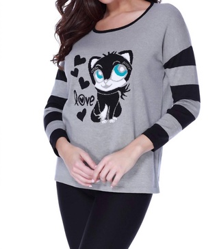 kitty love pullover in gray multi