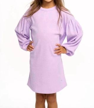 kid's vintage rib long sleeve dress in digital lavender