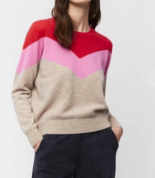crewneck cashmere sweater in oatmeal, pink, red, multi